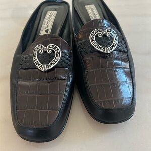 Brighton Jasper Black Croc Leather Mules - Made in Italy - Size 8M